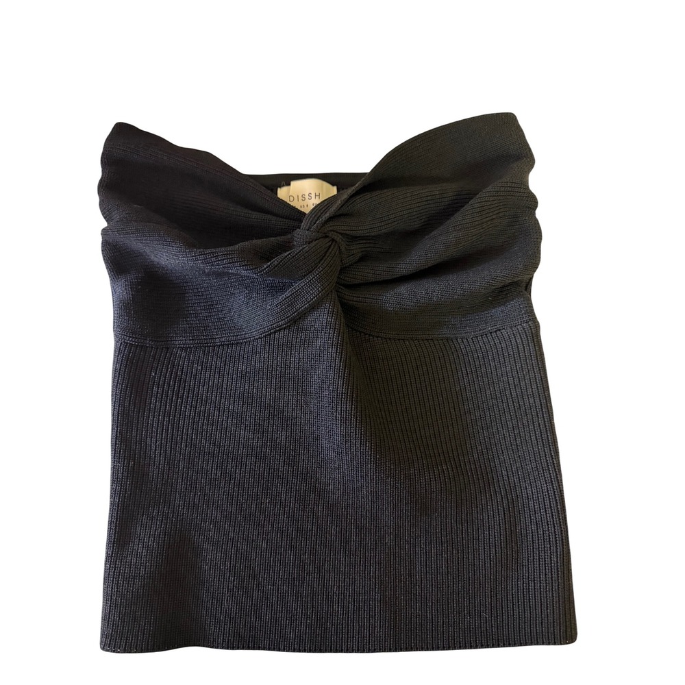 DISSH Twist Front Knit Tube Top Women Size 8 Black Ribbed Strapless